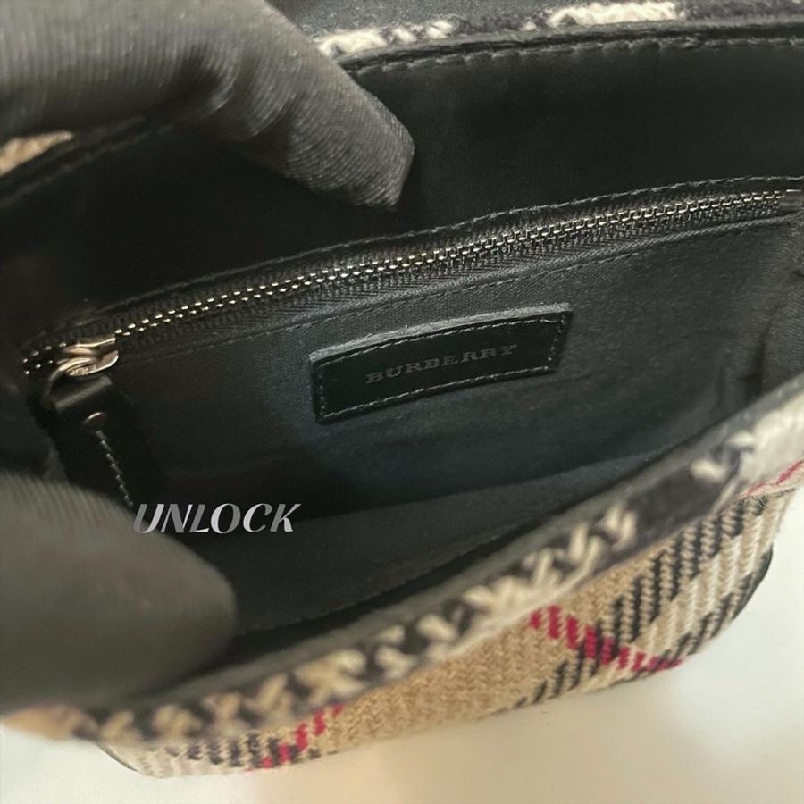 🔓BURBERRY羊毛拼皮斜紋單肩包-7