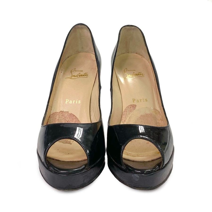 【簡立喆精品】紅底鞋 Christian Louboutin 黑色漆皮魚口高跟鞋-1