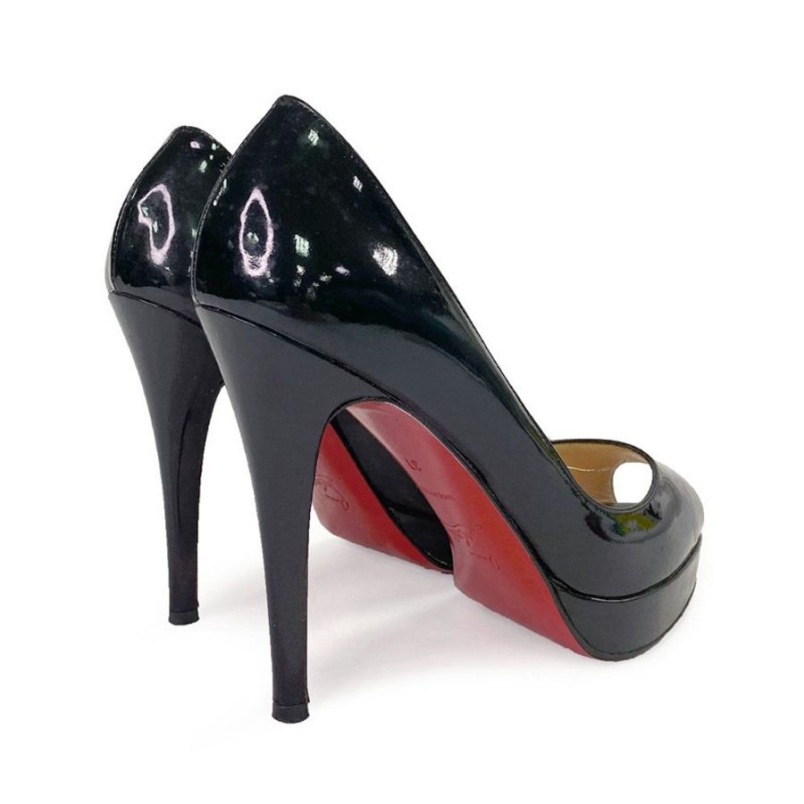 【簡立喆精品】紅底鞋 Christian Louboutin 黑色漆皮魚口高跟鞋-2
