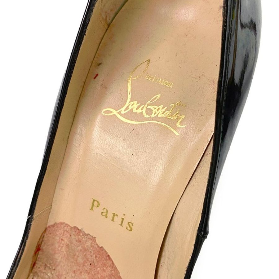 【簡立喆精品】紅底鞋 Christian Louboutin 黑色漆皮魚口高跟鞋-3