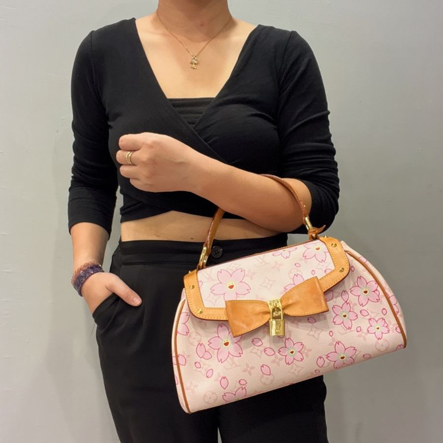 Louis Vuitton LV 限量款 村上隆 粉色櫻花手提包-11