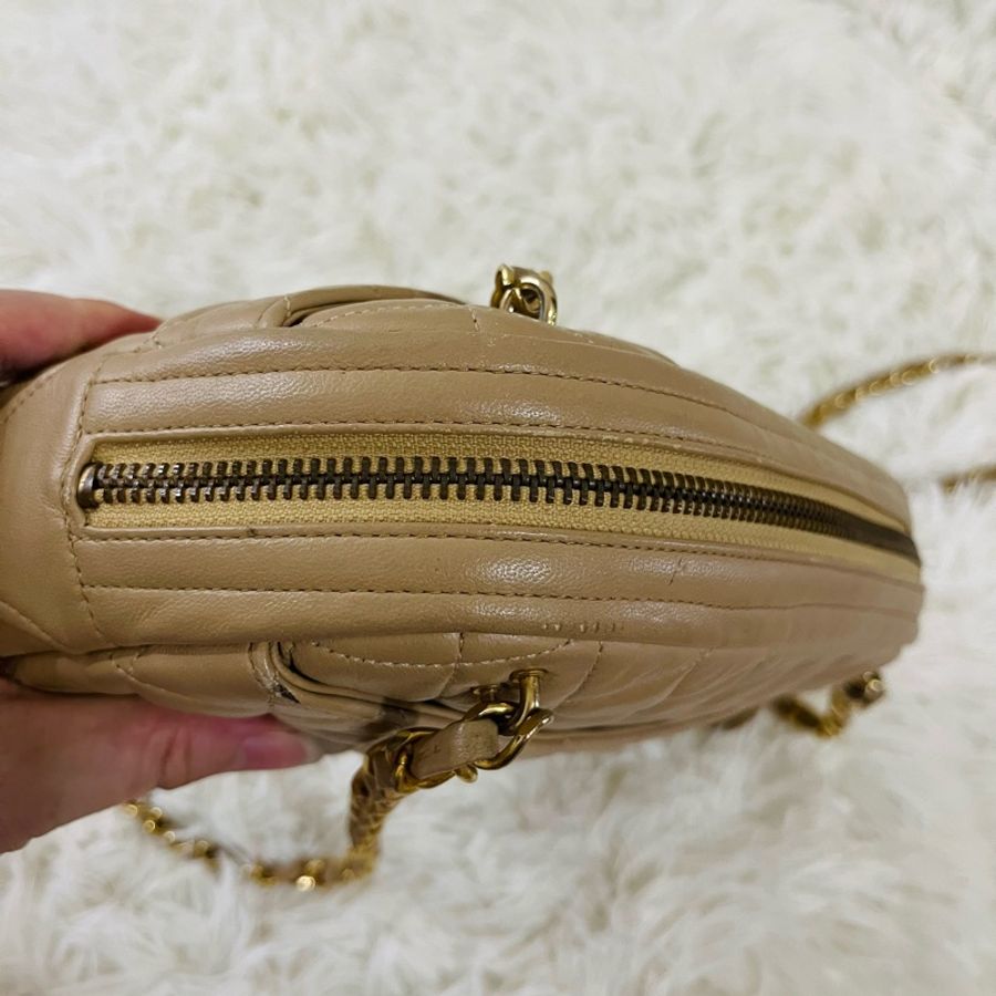 Chanel 奶茶色金鏈包-7