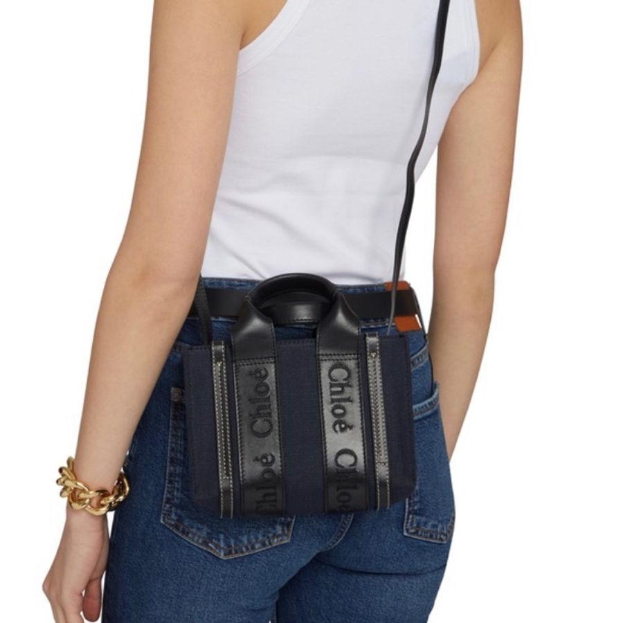 全新新品Chloe mini Woody全牛皮提把邊飾丹寧色帆布包(已到貨)-1