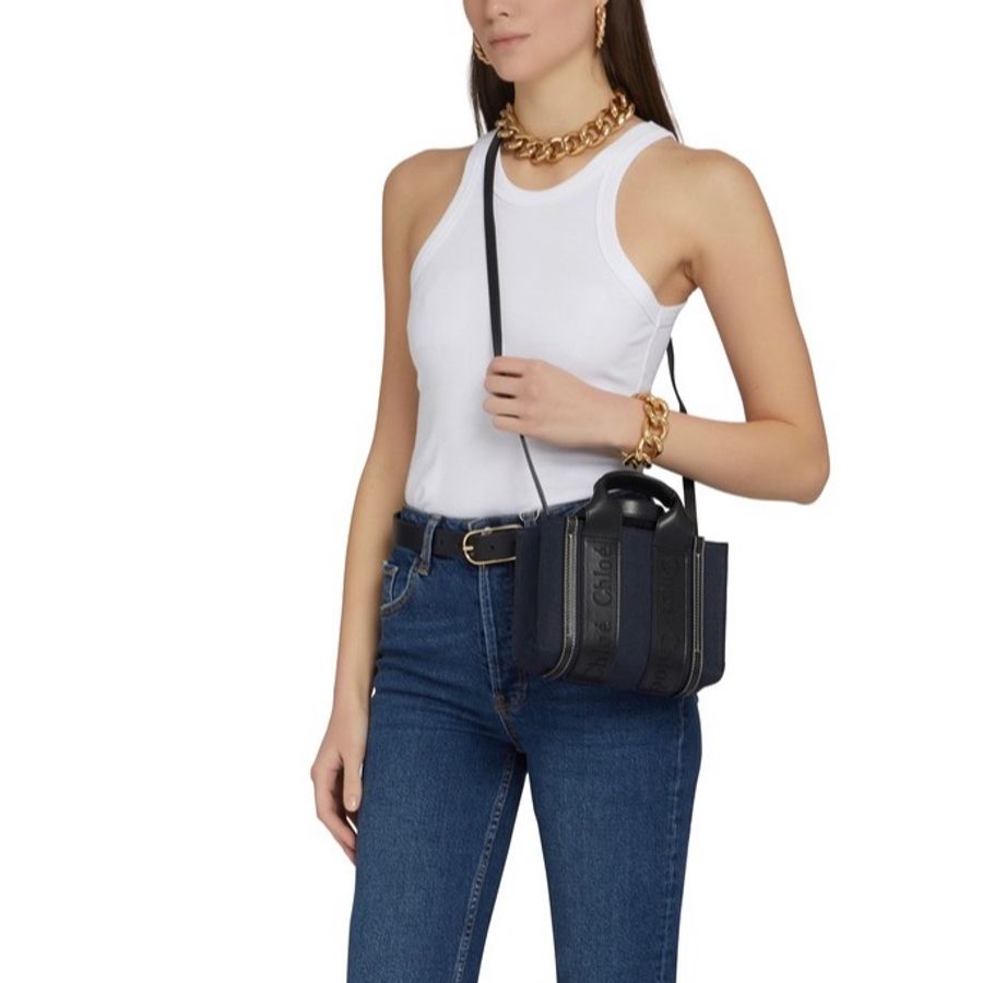 全新新品Chloe mini Woody全牛皮提把邊飾丹寧色帆布包(已到貨)-4