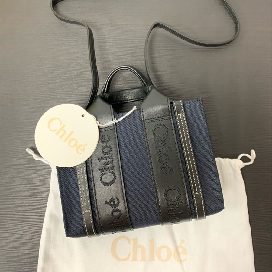 全新新品Chloe mini Woody全牛皮提把邊飾丹寧色帆布包(已到貨)-0
