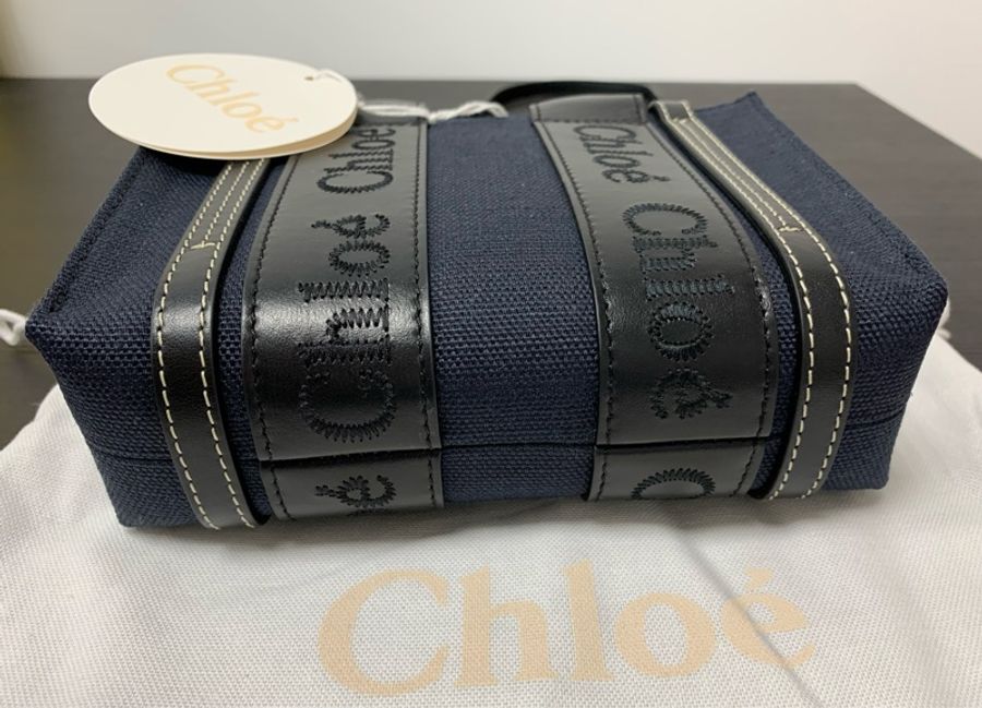 全新新品Chloe mini Woody全牛皮提把邊飾丹寧色帆布包(已到貨)-5