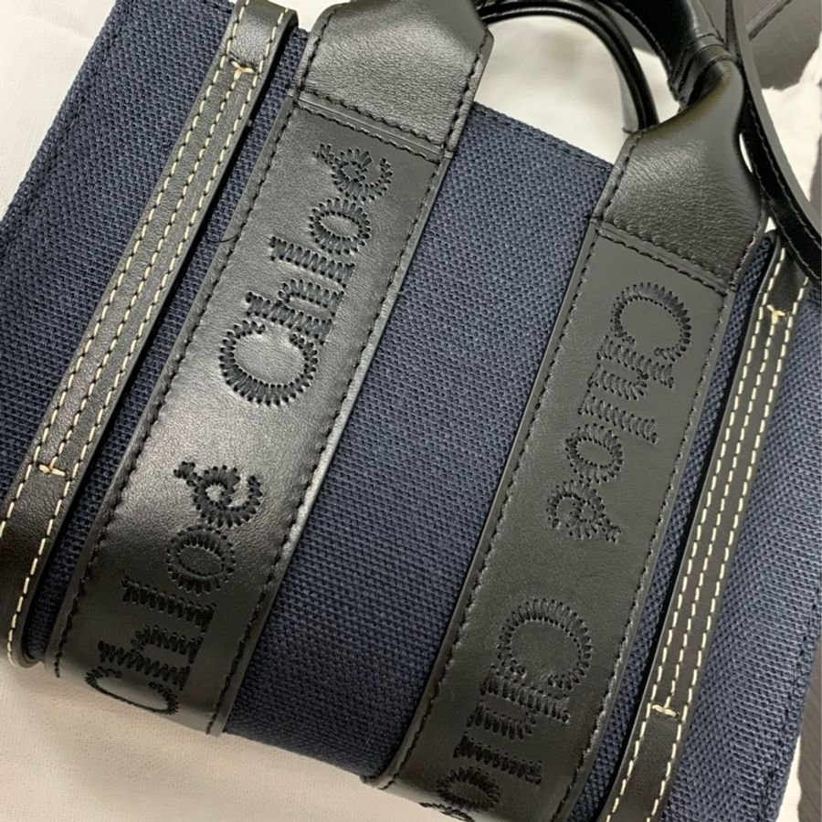 全新新品Chloe mini Woody全牛皮提把邊飾丹寧色帆布包(已到貨)-7