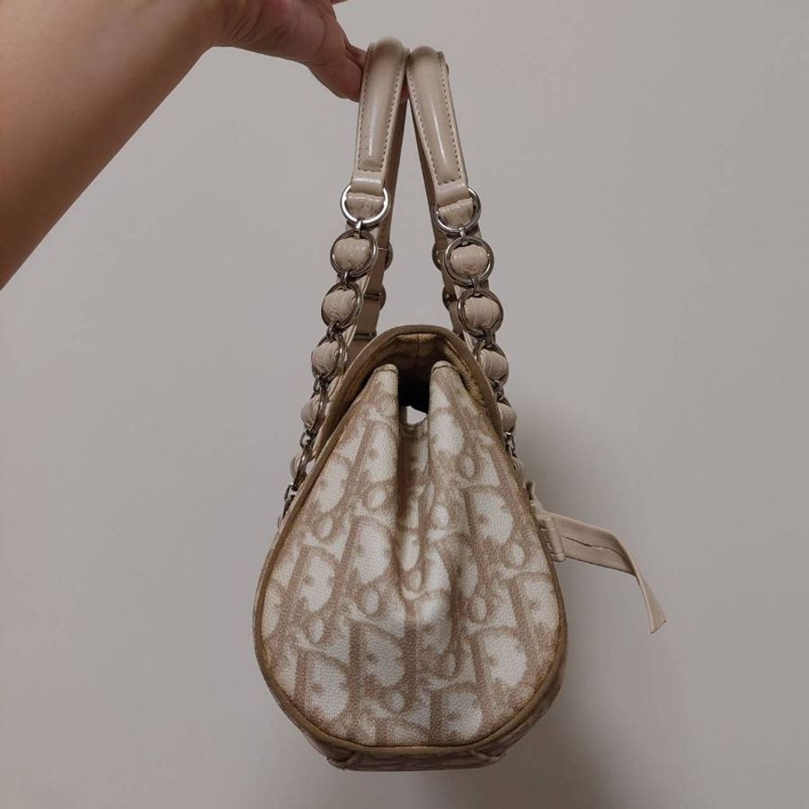 Christian Dior 老花 元寶包 vintage 古董包 老包 奶茶色 羊皮蝴蝶結 腋下包 肩背包 精品名牌包 迪奧 正品 限定 絕版 數量稀少 稀有款式-3