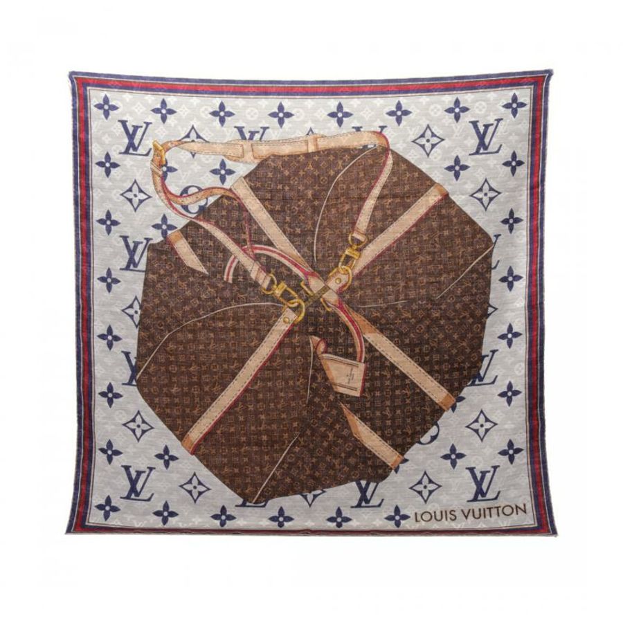 【日本直送】中古LOUIS VUITTON 9成新 KEEP IT ALL 老花 絲巾 絲 開司米羊絨 灰色 淺灰色 多彩色-0