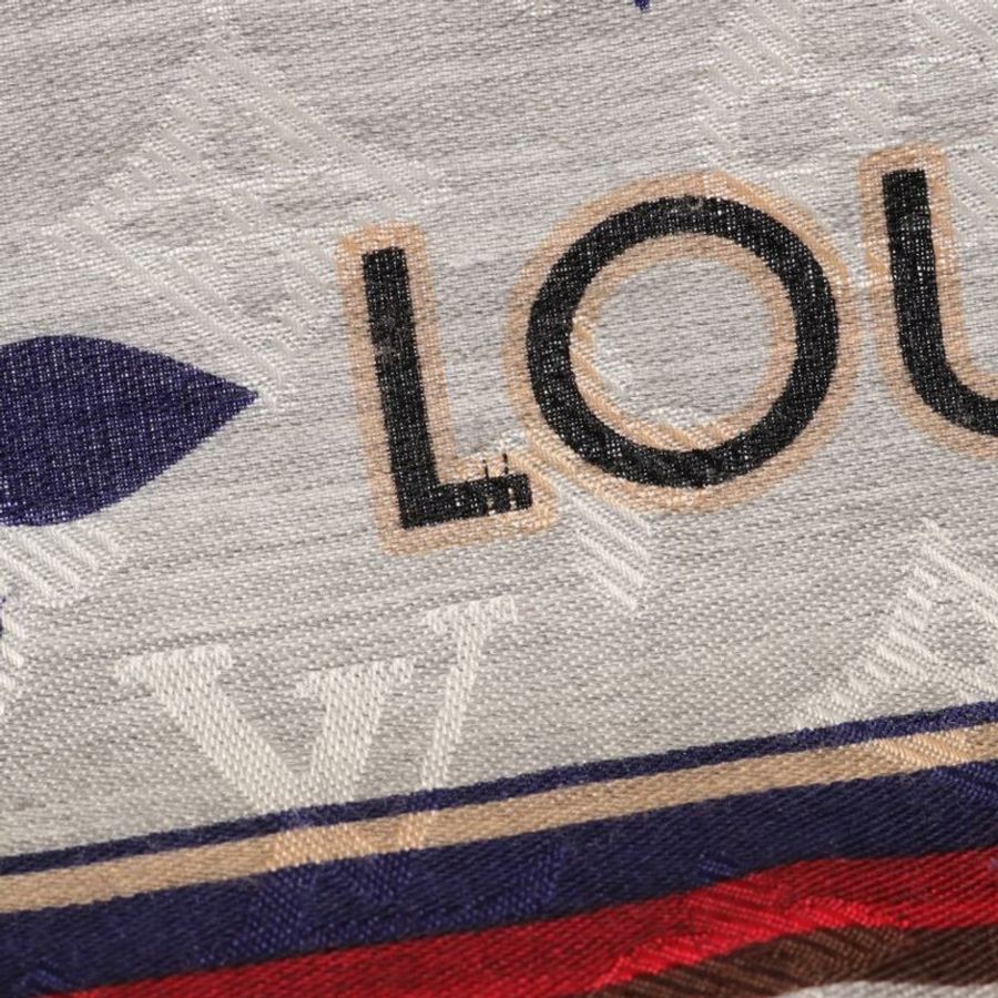 【日本直送】中古LOUIS VUITTON 9成新 KEEP IT ALL 老花 絲巾 絲 開司米羊絨 灰色 淺灰色 多彩色-3
