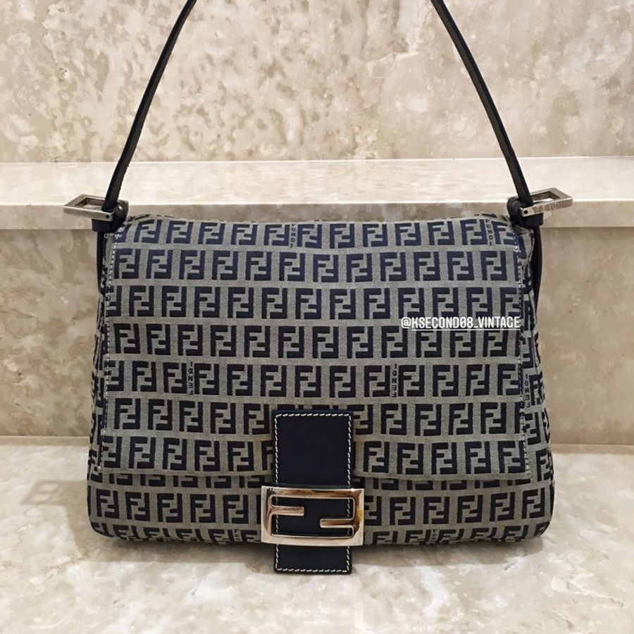 Fendi Vintage 藍色老花法棍包-1