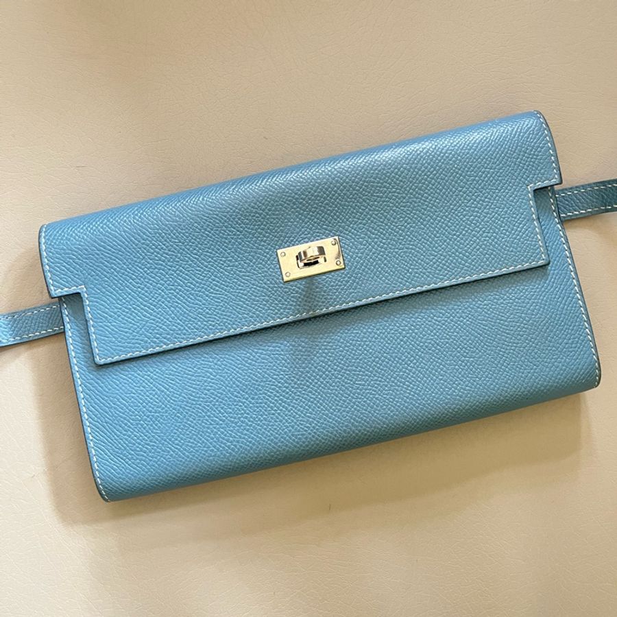🔥出清 Hermes Kelly 湖水藍綠色長夾🔥-12