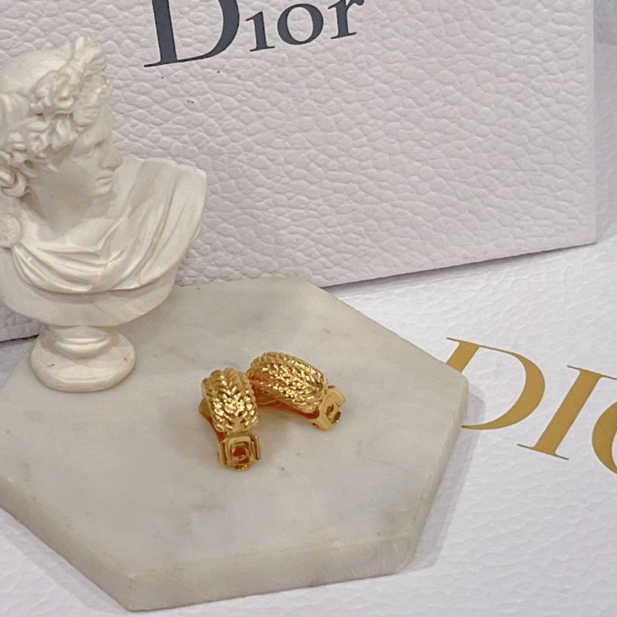 DIOR迪奧 VINTAGE 金色麻花半圓耳夾/耳環/飾品-0