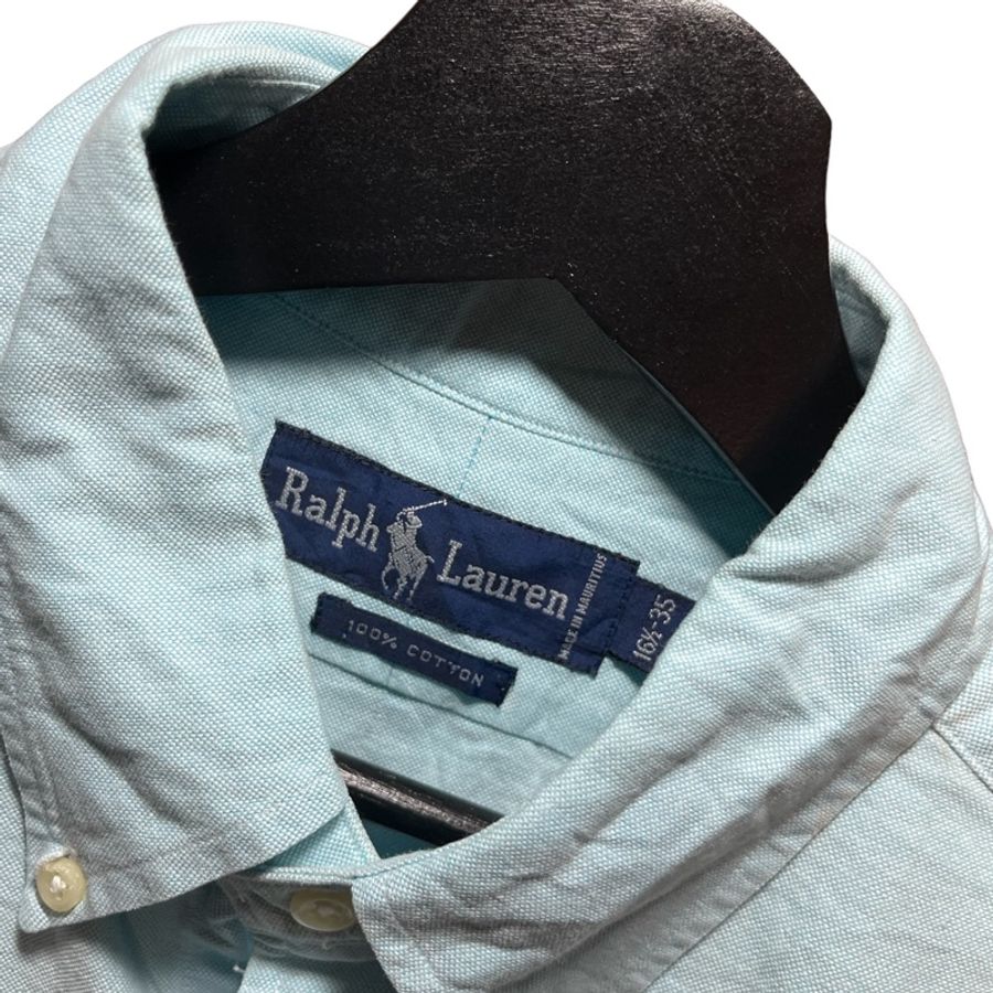 顛復古⚡️Polo Ralph Lauren天藍色彩馬牛津長袖襯衫(微汙漬❤️男女皆可 F1222001-4