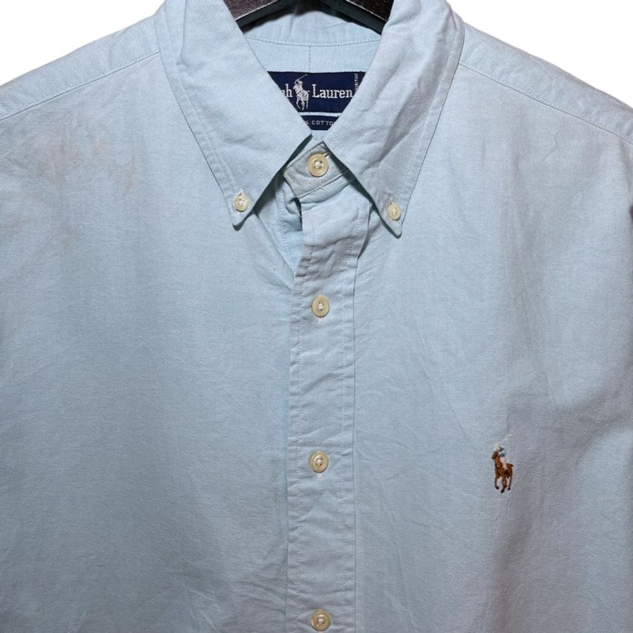 顛復古⚡️Polo Ralph Lauren天藍色彩馬牛津長袖襯衫(微汙漬❤️男女皆可 F1222001-5