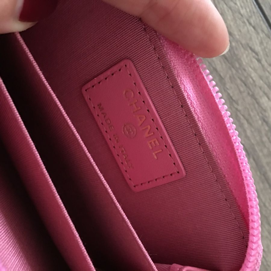 Chanel Boy 蜜桃粉金釦零錢包-9