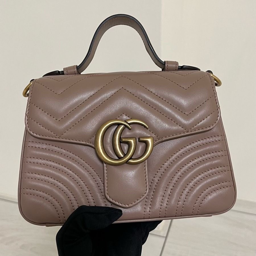 GUCCI Marmont Handle 馬夢迷你手提包 藕色 奶茶包-0