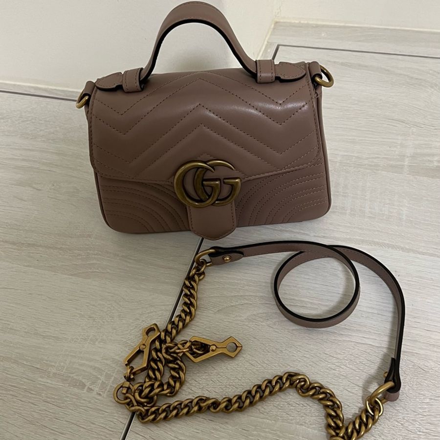 GUCCI Marmont Handle 馬夢迷你手提包 藕色 奶茶包-13