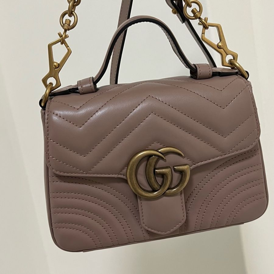 GUCCI Marmont Handle 馬夢迷你手提包 藕色 奶茶包-14
