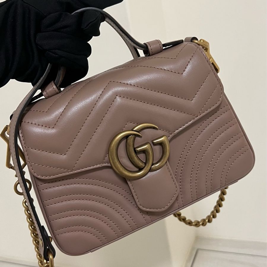 GUCCI Marmont Handle 馬夢迷你手提包 藕色 奶茶包-16