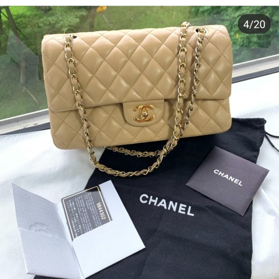 正品香奈兒CHANEL CF中號菱格紋雙翻蓋 奶茶色肩背包-3