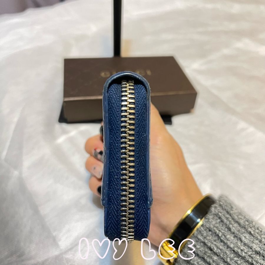 GUCCI 古馳 256810 藍色 GG紋 鑰匙包 零錢包 皮件 小卡夾 二手正品-2