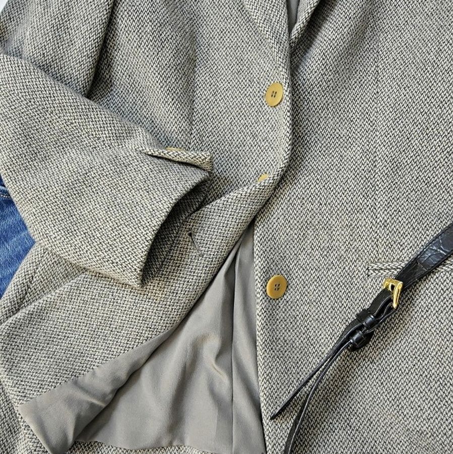 vintage GIORGIO ARMANI black label cashmere 高級花灰毛呢西裝外套-2