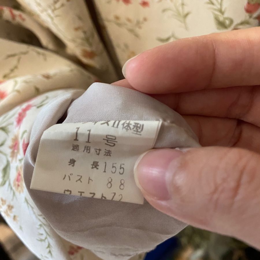 藏私·Collection_圓領米色小花長袖古著洋裝日本製-5