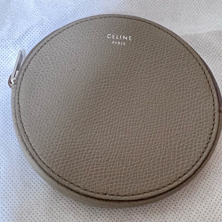 CELINE 牛皮 圓形 咖啡色 奶茶色 可愛 零錢包-4