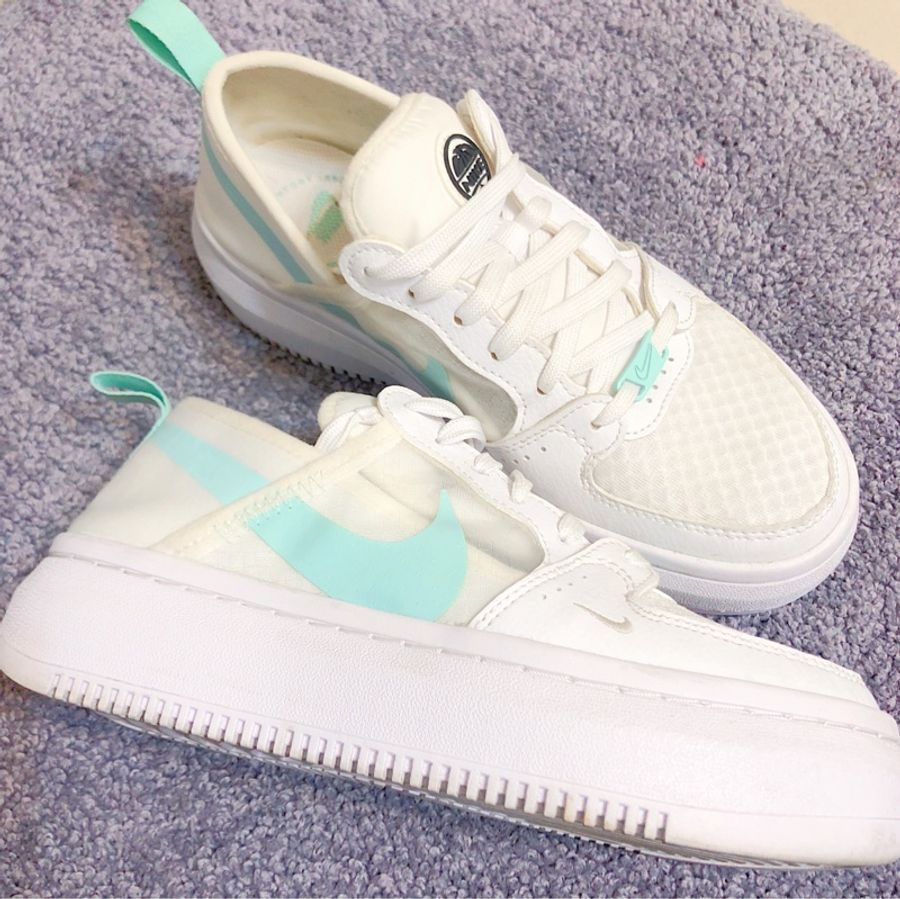 Nike Court Vision Alta 休閒厚底球鞋穿搭/懶人鞋 /穆勒鞋 後跟可踩 -白綠-3