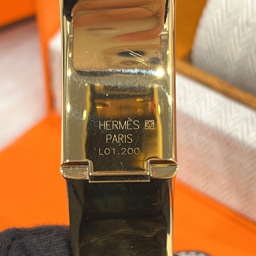 Hermes愛馬仕 七寶燒 黑色馬匹琺瑯 手鐲造型 石英錶/手錶-9