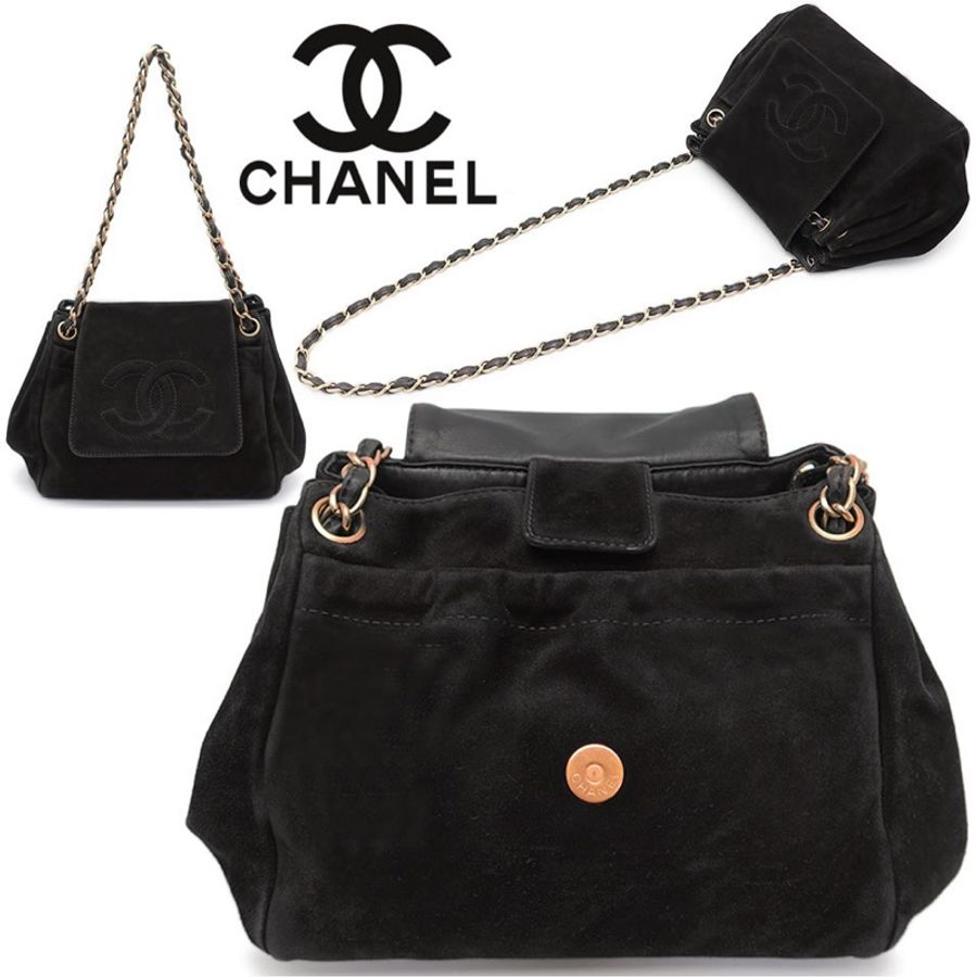 二手私物【CHANEL】超新 雙C CC LOGO 大型 雙鍊包 可單鍊斜背 多種揹法 大容量 麂皮反毛皮 只使用過一次-0