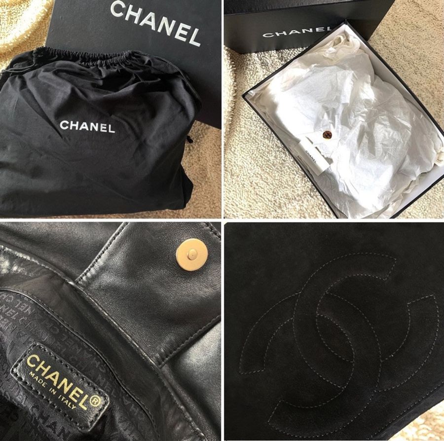 二手私物【CHANEL】超新 雙C CC LOGO 大型 雙鍊包 可單鍊斜背 多種揹法 大容量 麂皮反毛皮 只使用過一次-4