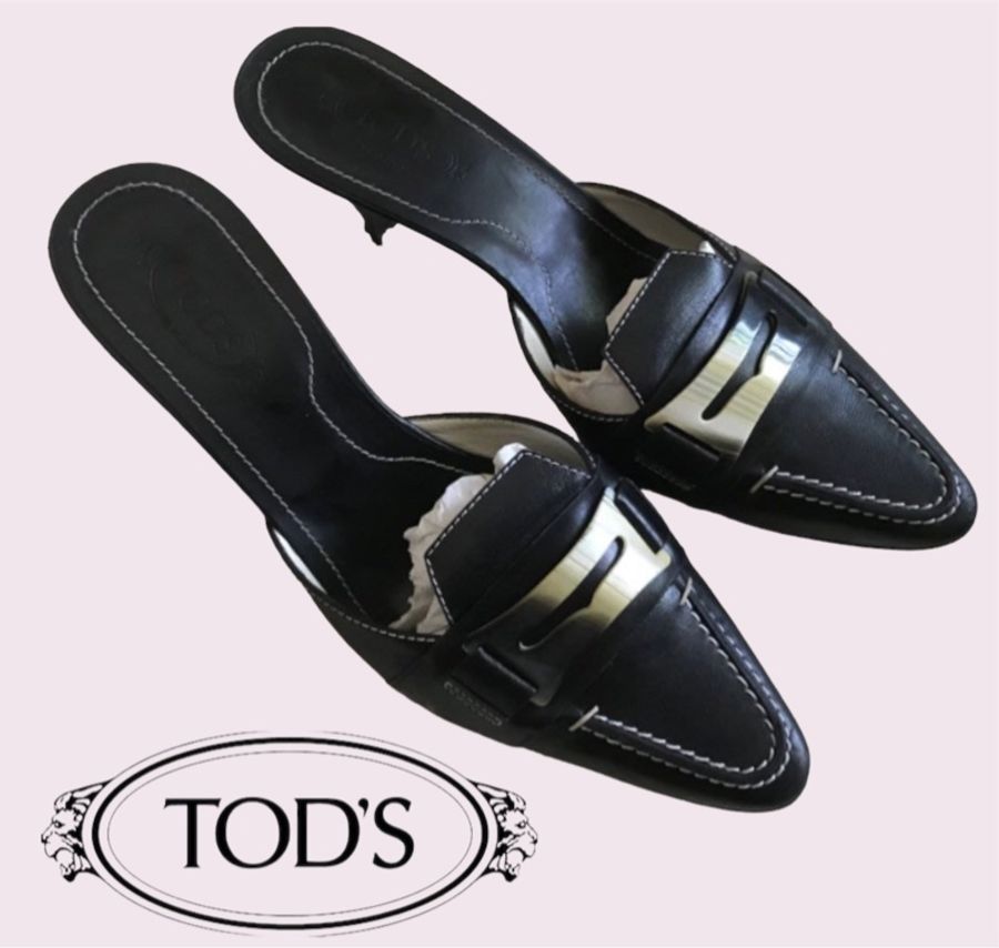 二手私物【TOD’S】黑 Mules 涼鞋 天然貝 狀況佳 跟鞋-0
