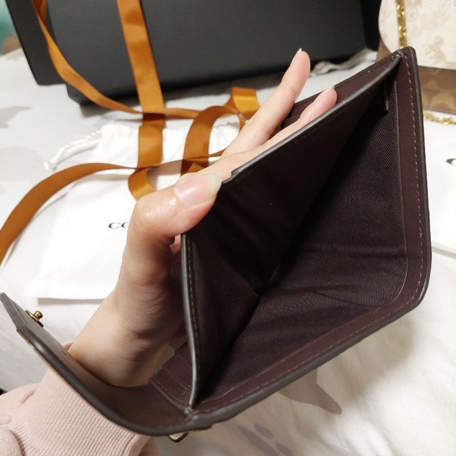 Coach 奶茶色 白色 撞色 皮夾 短夾 正品 專櫃購入 精品-4