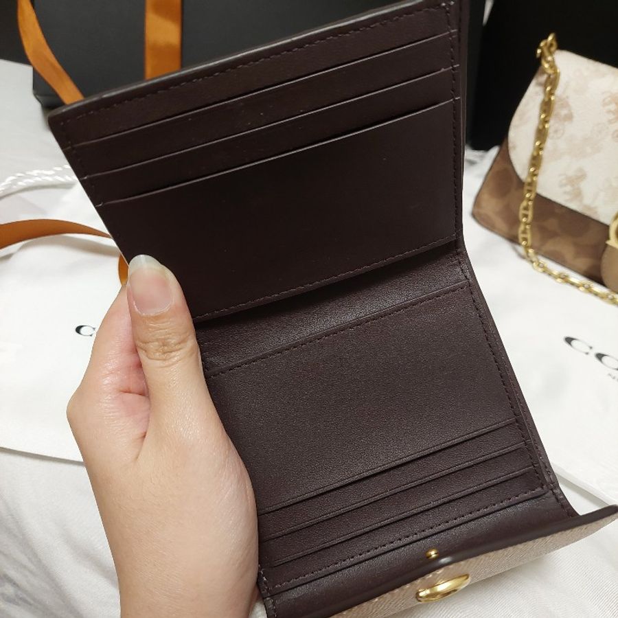 Coach 奶茶色 白色 撞色 皮夾 短夾 正品 專櫃購入 精品-5