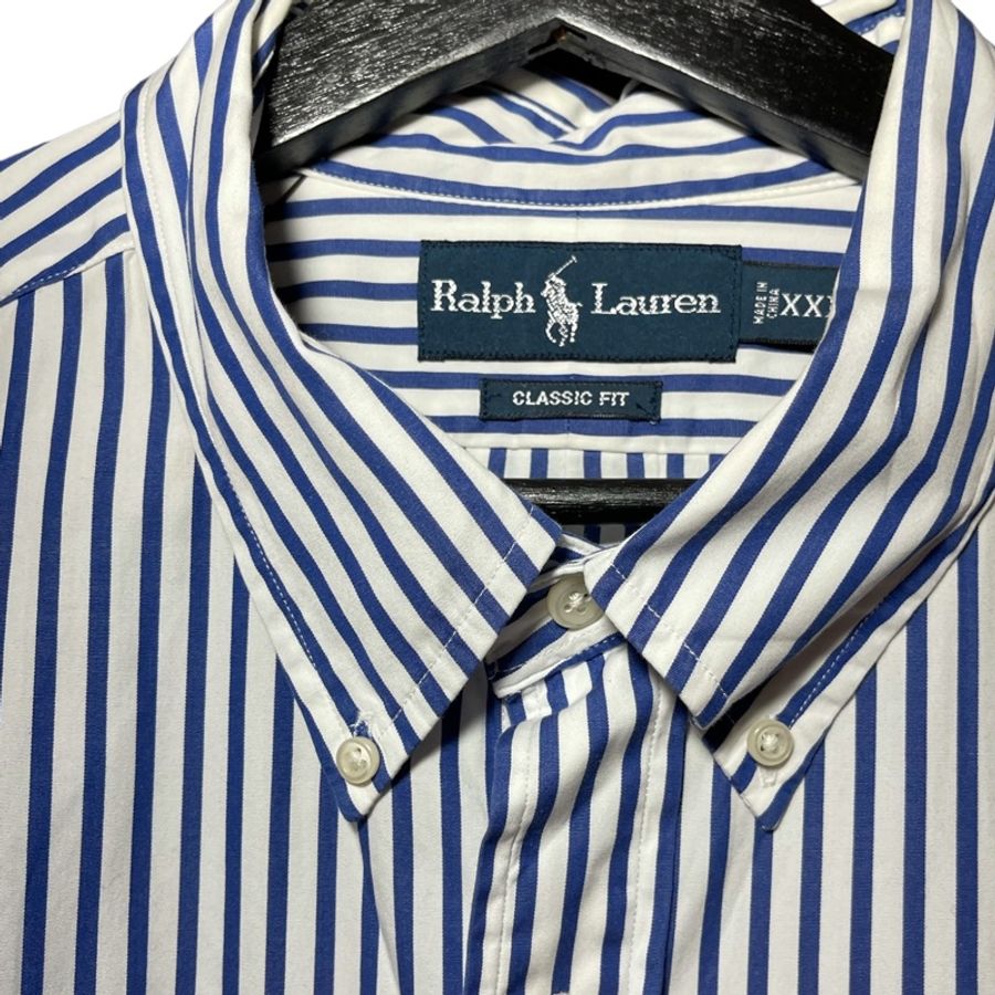 顛復古⚡️Polo Ralph Lauren 藍條紋紅馬長袖襯衫❤️男女皆可 F0107013-4