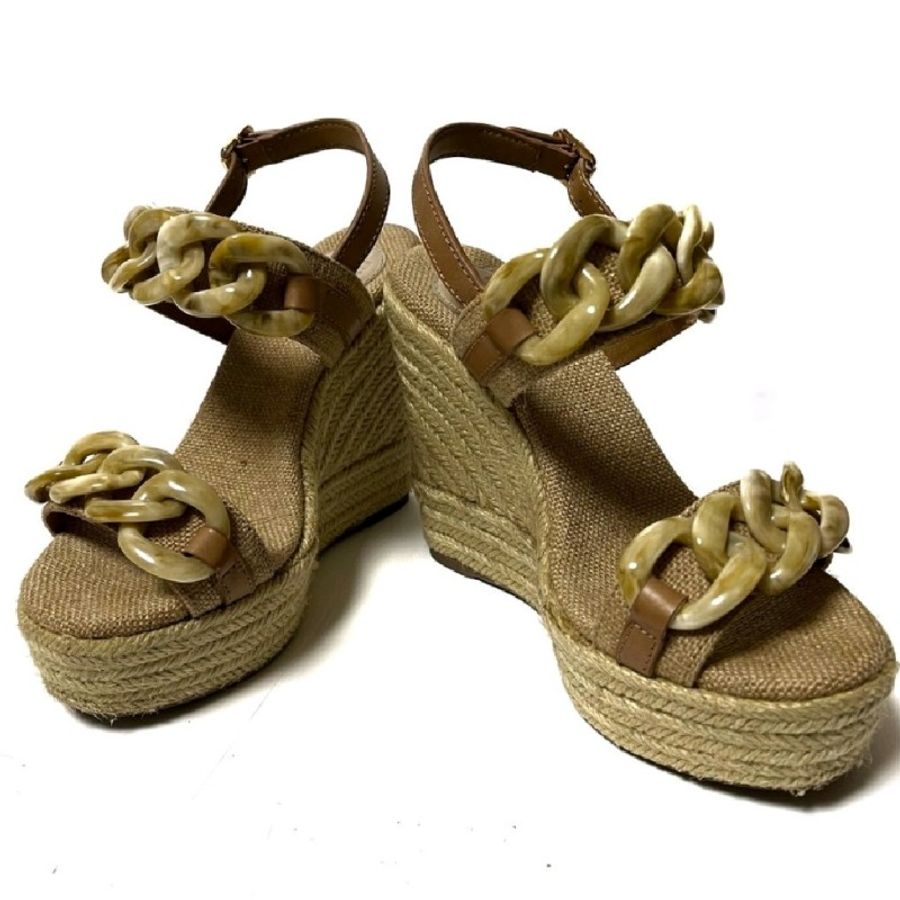 8成新 TORY BURCH 涼鞋 皮革 麻-1