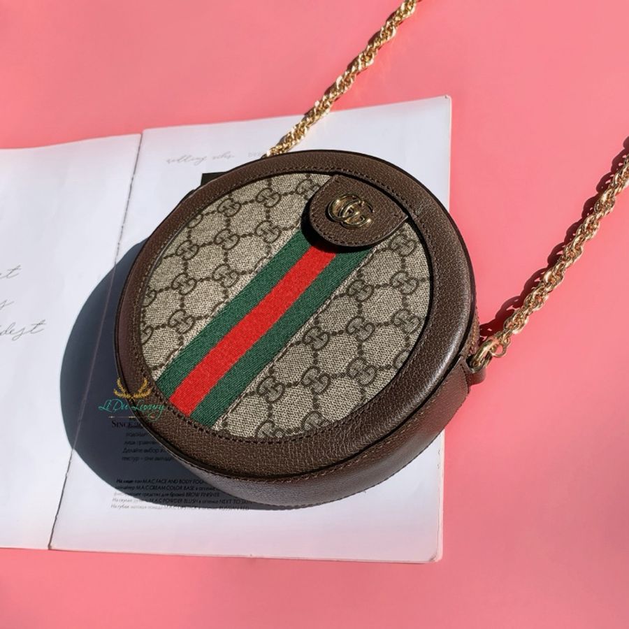 GUCCI 550618 OPHIDIA 系列 金鍊 圓餅包 鍊包 斜背包 側背包-1