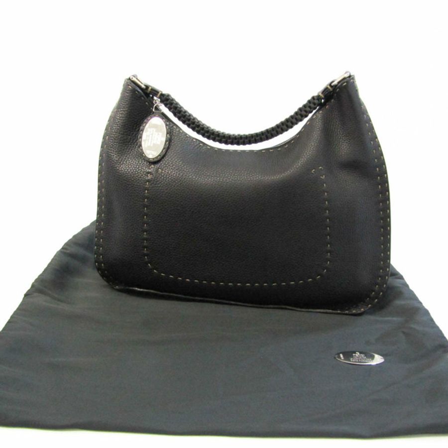 【日本直送】Fendi Selleria 女士皮革手提包,單肩包黑色-12