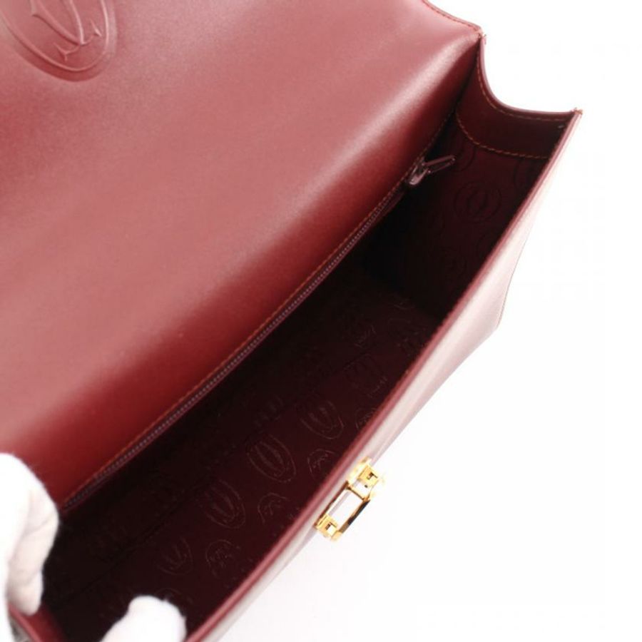 【日本直送】中古Cartier[B]9新Must line C五金 真皮手提包 暗紫紅色-2