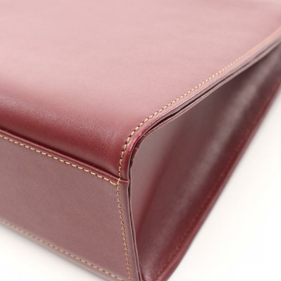 【日本直送】中古Cartier[B]9新Must line C五金 真皮手提包 暗紫紅色-5