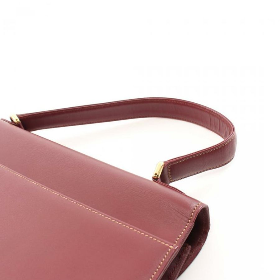 【日本直送】中古Cartier[B]9新Must line C五金 真皮手提包 暗紫紅色-6