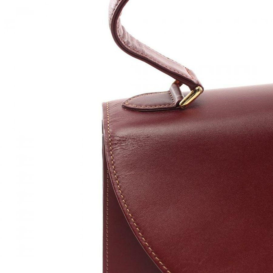 【日本直送】中古Cartier[B]9新Must line C五金 真皮手提包 暗紫紅色-7