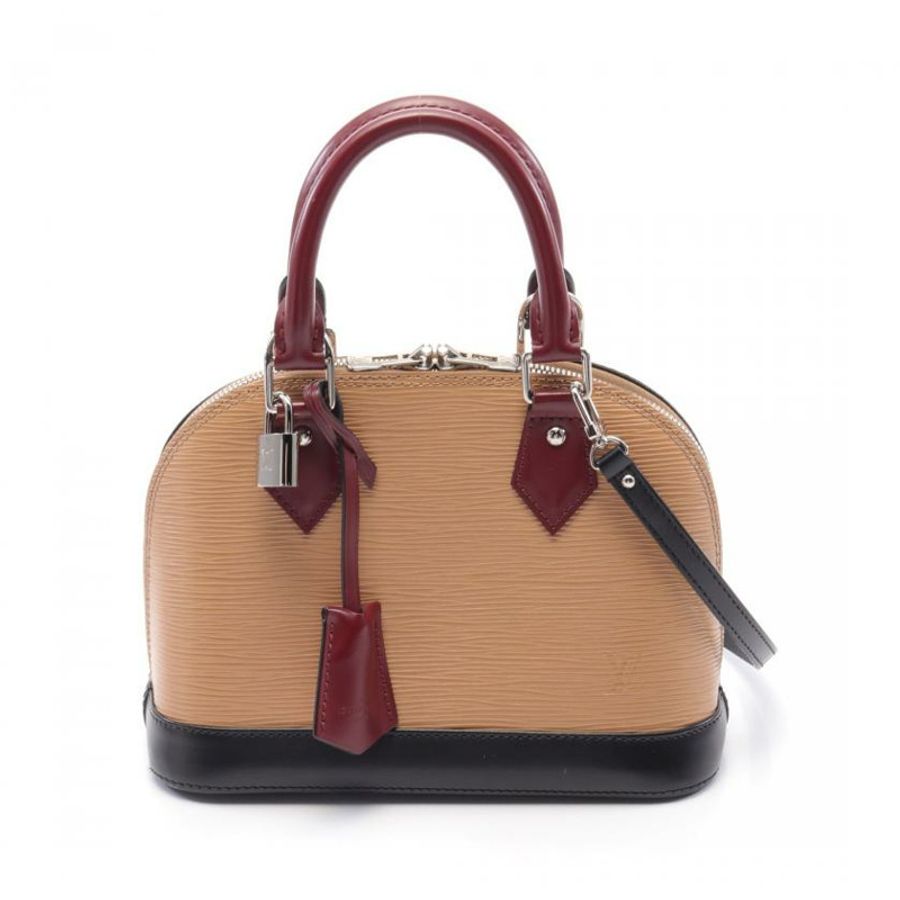 【日本直送】中古LOUIS VUITTON[B]9新AlmaBB  水波紋真皮手提包 米色 暗紫紅色 黑色 兩用款-0