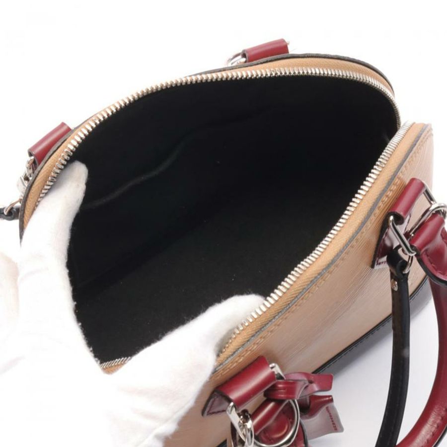 【日本直送】中古LOUIS VUITTON[B]9新AlmaBB  水波紋真皮手提包 米色 暗紫紅色 黑色 兩用款-2