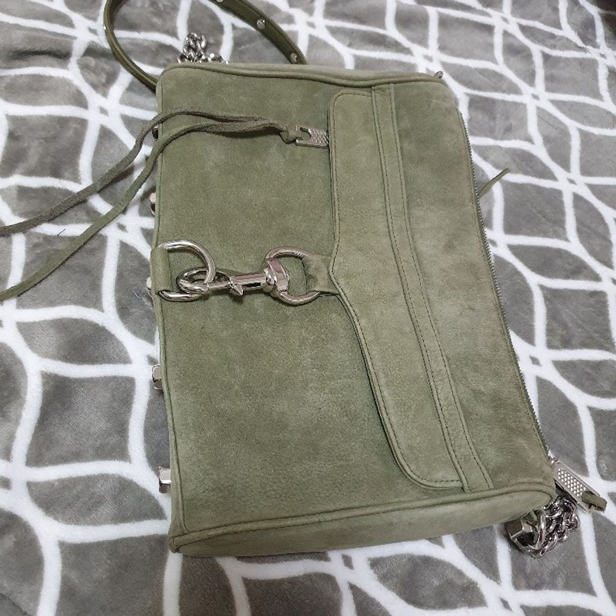 Rebecca 綠色麂皮【Rebecca minkoff】MAC 銀鍊麂皮流蘇拉鍊斜背包-綠色-2