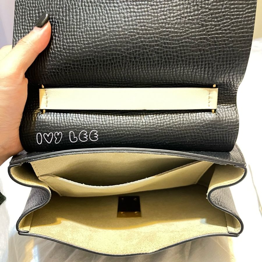 CHLOE 黑白 拼色 掀蓋 DREW 金鍊包 斜背包 小豬包 精品包 優惠款-1