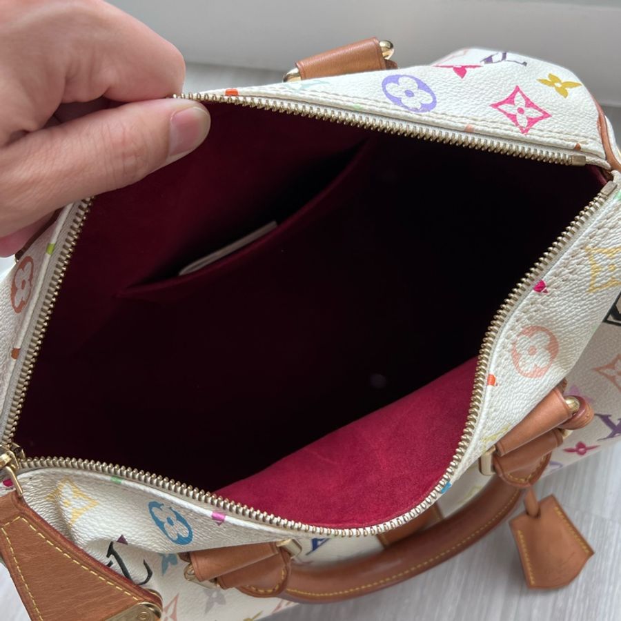 珍藏 LV 絕版 村上隆Multicolore SPEEDY 30手提波士頓包(白彩)-8
