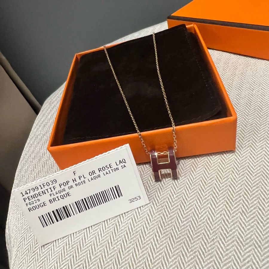 Hermes 愛馬仕 pop 大H項鍊 酒紅*玫瑰金鍊-0